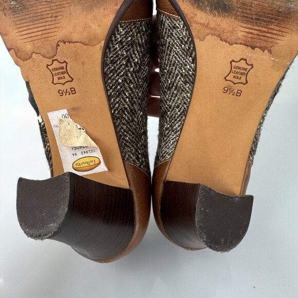Talbots Margot Block Heel Pumps 9.5 Brown Tweed Leather Womens Shoes Academia - Picture 11 of 16
